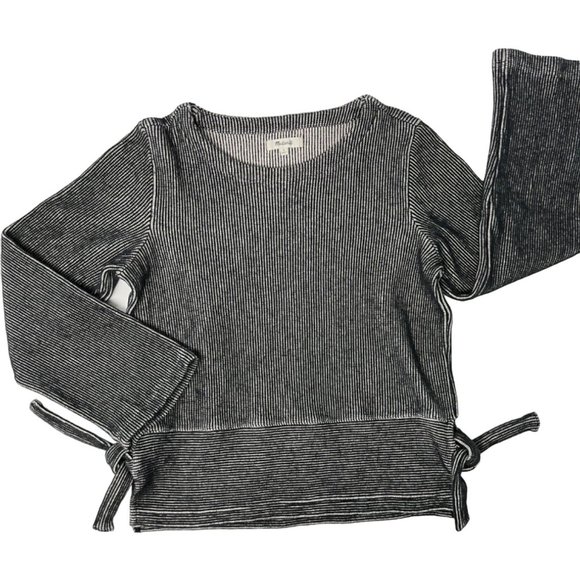 Madewell  MEDIUM French Terry Side Tie Black White Stripe Sweatshirt Top - Picture 2 of 12